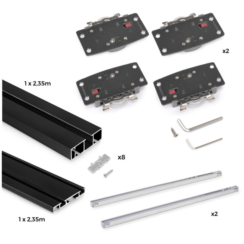 Emuca 6213714 Kit de ferrures pour Flow2 2 portes coulissantes et armoire à fermeture souple avec rails de surface de 2,35m, pa