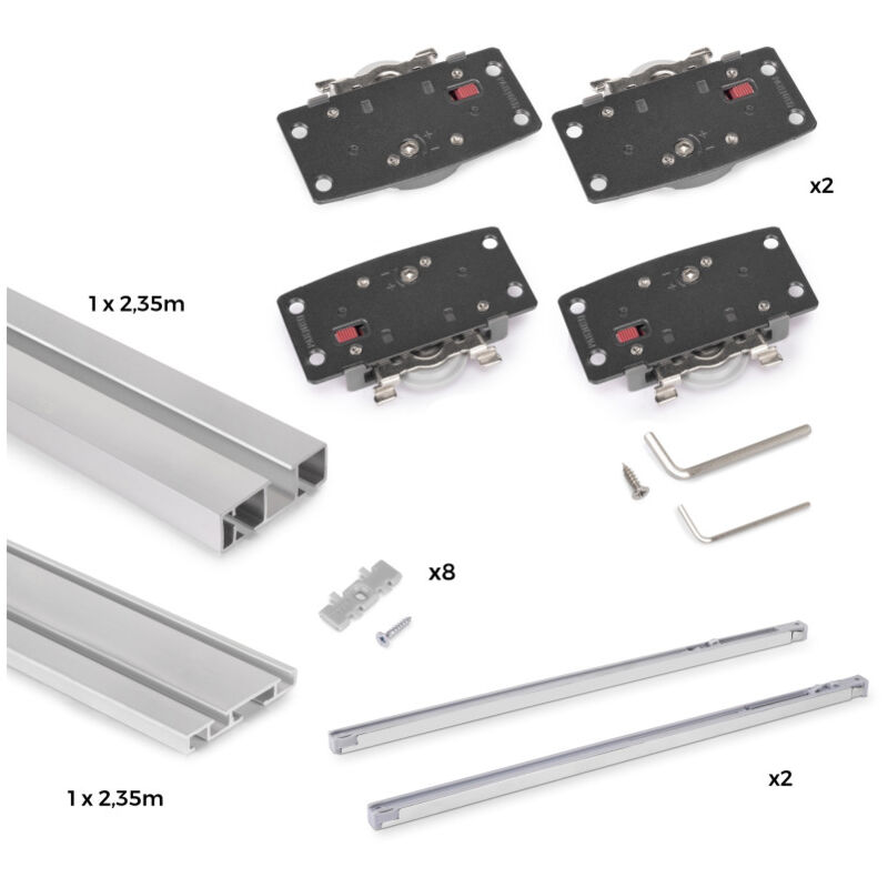 Emuca - Système de montage en surface Flow 2 en kit pour une armoire avec 2 portes coulissantes en bois avec fermeture souple.