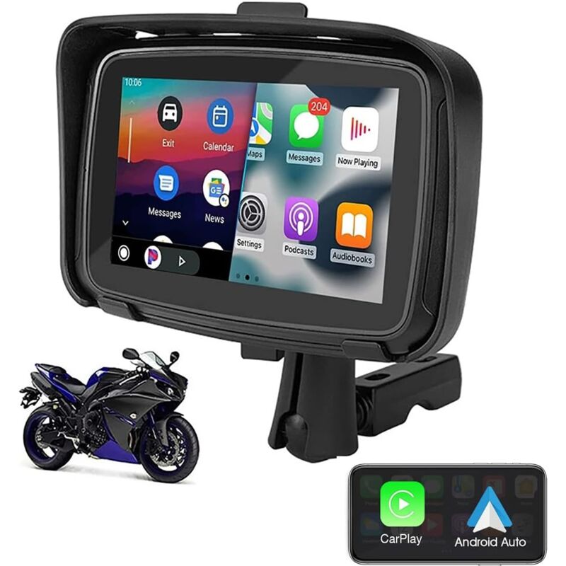 Système de Navigation GPS pour Moto Étanche 5' avec CarPlay sans Fil et Android Auto - Écran Tactile IP67, Bluetooth 5.0, Cartes Hors Ligne, Support