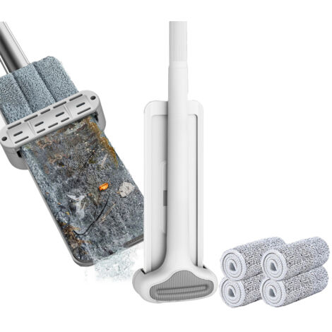 Système de nettoyage de sols en microfibre avec lingettes lavables et réutilisables et 4 recharges douces. Nettoyant pour parquets en bois dur. Balai rotatif à 360° pour utilisation à sec et humide.