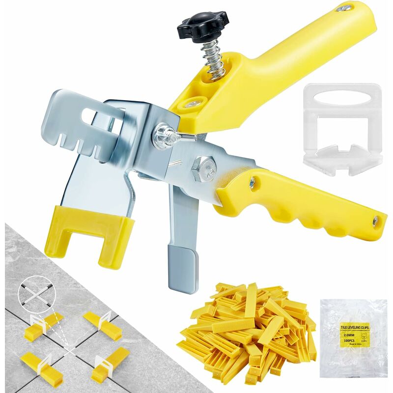 Système de Nivellement Carrelage 2mm d'Aide à la Pose 300 Clips+ 100 Cales+ 100 Croisillons+ 1 Pince pour Aide à la Pose de Carreaux, Kit de Cale