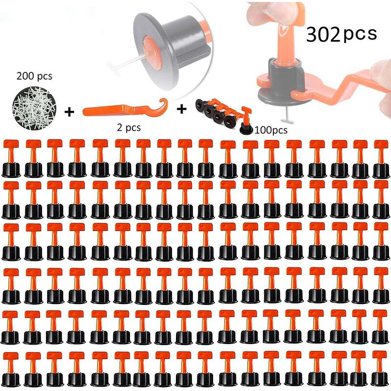 Gabrielle - Système de nivellement de carreaux, 302 pièces, niveleur réutilisable, outil de réglage de positionnement de carreaux muraux en plastique