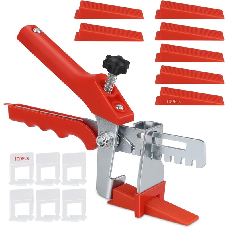 Système de Nivellement pour Carrelage avec 1 Pince+100 Cales+100 Clips 3MM Kit Nivellement Carrelage,Outils de nivellement de carreaux de 7 à 14 mm