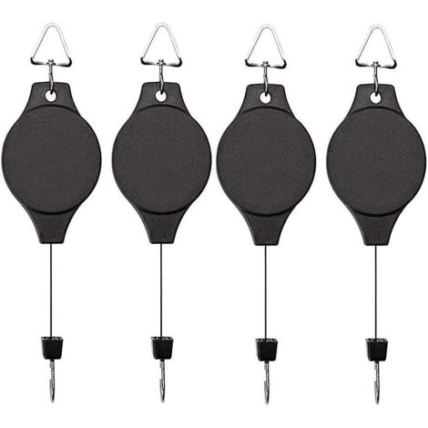 Système de poulie rétractable pour suspension de plantes - Lot de 4, panier suspendu facile d'accès, idéal pour les pots de jardin, les paniers et les mangeoires à oiseaux