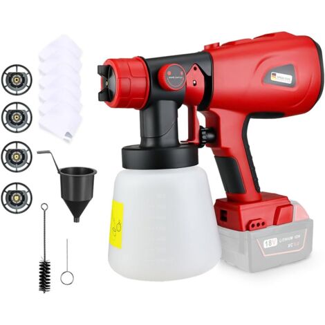 Système de pulvérisation de peinture électrique compatible avec les batteries Milwaukee M18 18V 20V, le pulvérisateur de peinture HVLP est livré avec 4 buses, 3 jets et un réservoir d'eau de 1000 ml