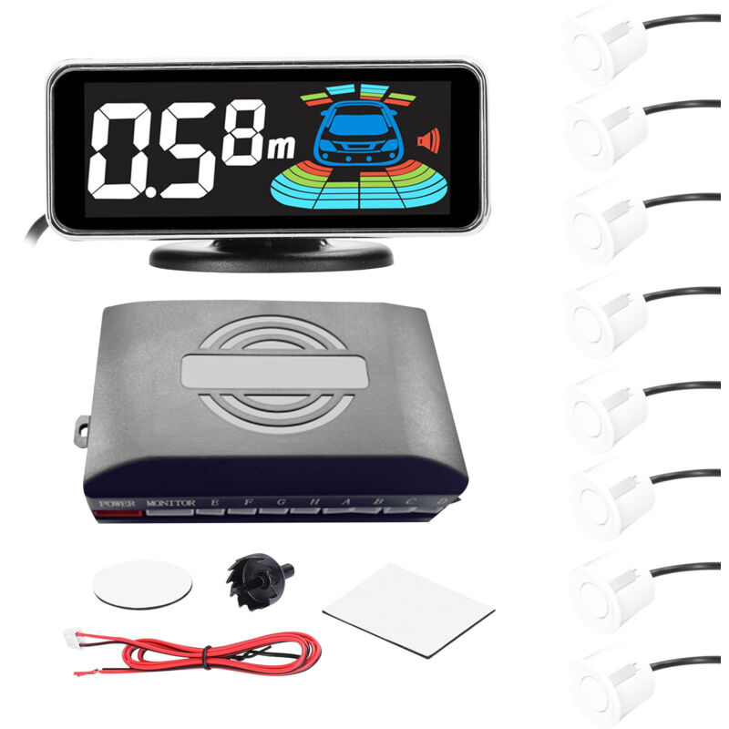 Système de radar de recul arrière avec capteur de stationnement pour voiture avec 8 capteurs de stationnement, détection de distance, affichage LCD