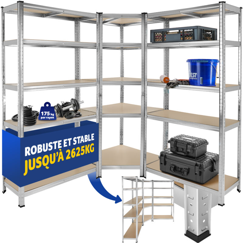 Tectake - Système de rayonnage pour charges lourdes 3 pièces, 2 en 1 convertible en établis Structure en acier galvanisé Montage variable en