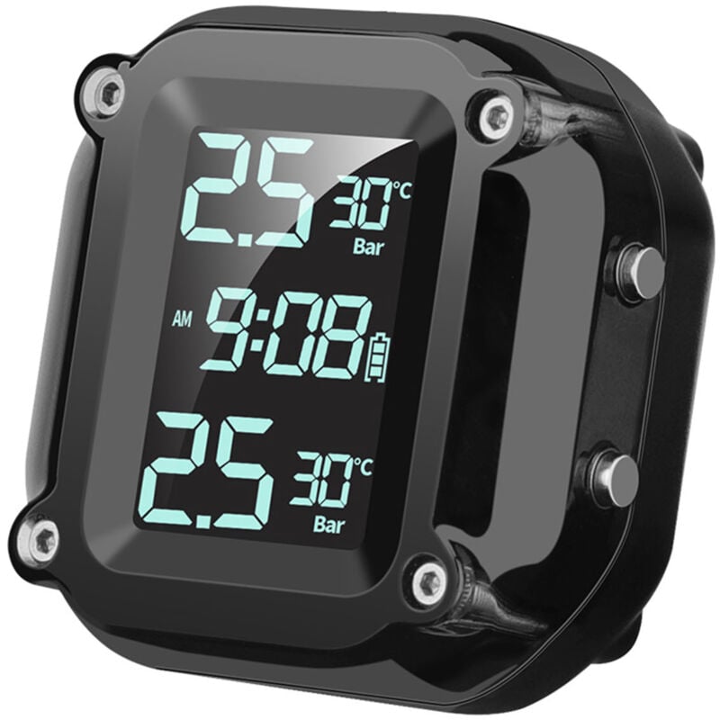 Lifcausal - Système de surveillance de la pression des pneus sans fil pour moto, chargement usb tpms pour moto avec 2 capteurs externes, écran lcd