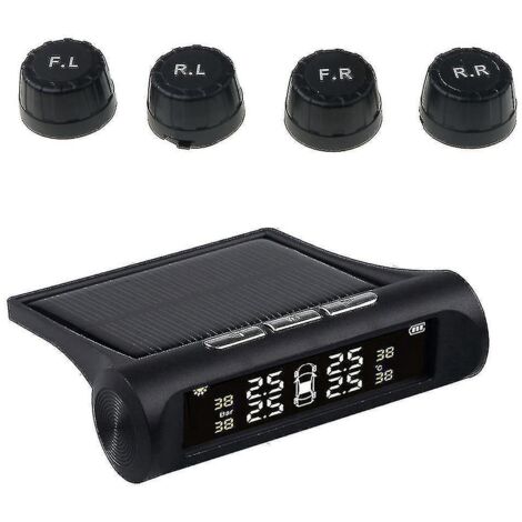 Système de surveillance de la pression des pneus sans fil TPMS avec écran LCD numérique HD, outil d'alarme automobile, 4 capteurs externes et angle d'affichage réglable.