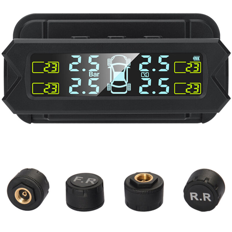 Système de surveillance de la pression des pneus, tpms à énergie solaire sans fil avec 5 Modes d'alarme, écran lcd à rétroéclairage automatique, 4