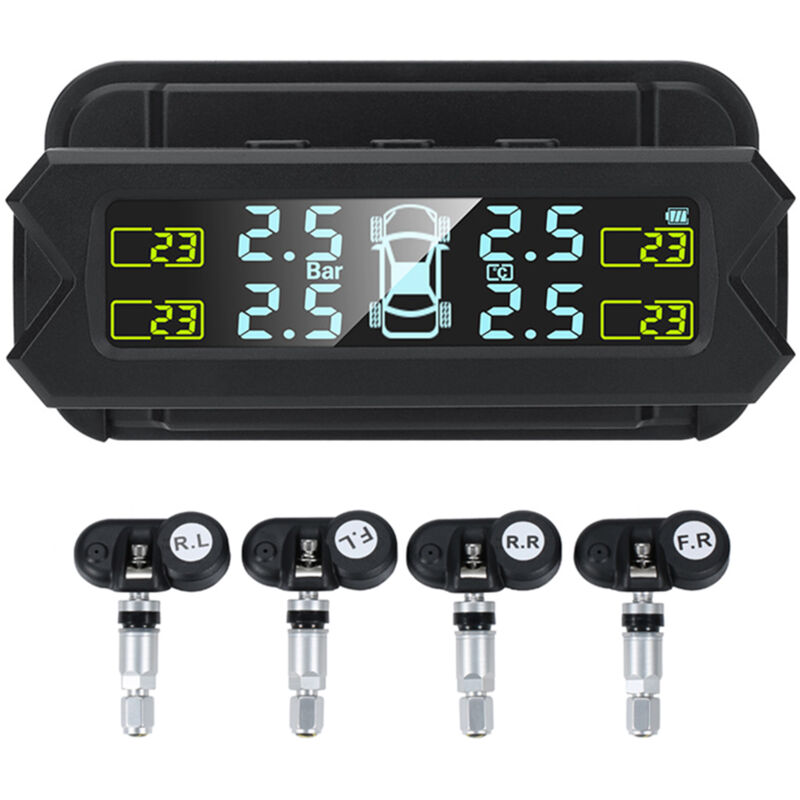 Lifcausal - Système de surveillance de la pression des pneus, tpms sans fil à énergie solaire avec 5 modes d'alarme, écran lcd à rétroéclairage