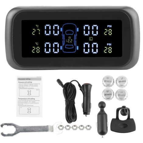 Système de surveillance la pression des pneus, jauge de pression des pneus numérique sans fil, affichage LCD, alarme fuite de pneus avec 4 capteurs, pour voitures, camping-cars et camions