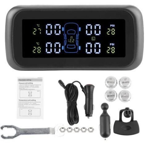 Système de surveillance la pression des pneus, jauge de pression des pneus numérique sans fil, affichage LCD, alarme fuite de pneus avec 4 capteurs, pour voitures, camping-cars et camions
