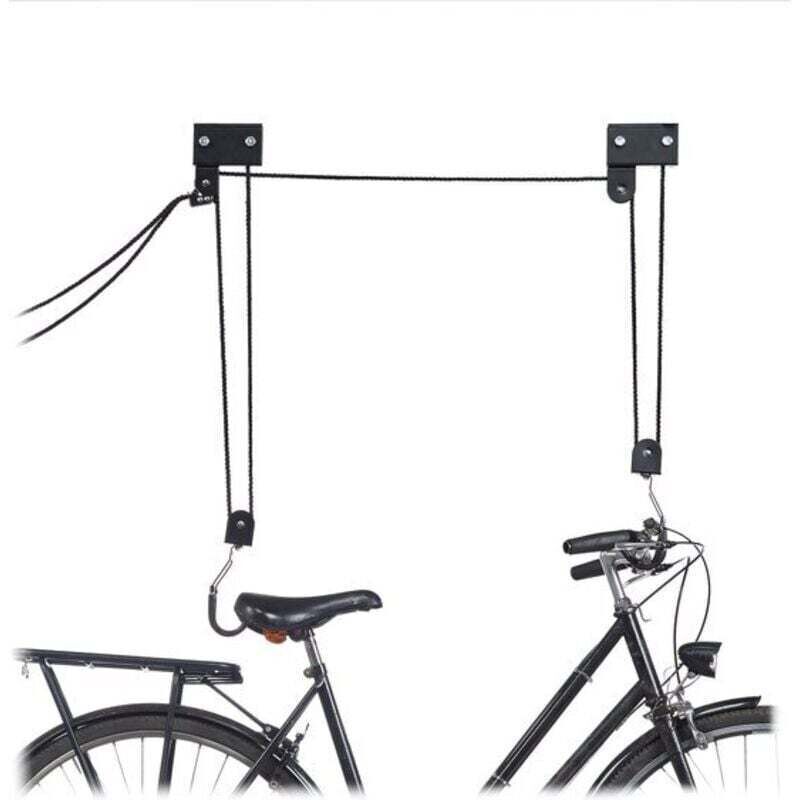 Système de Suspension de Vélo au Plafond 57 kg avec Poulie et Crochet Universel Ortviai