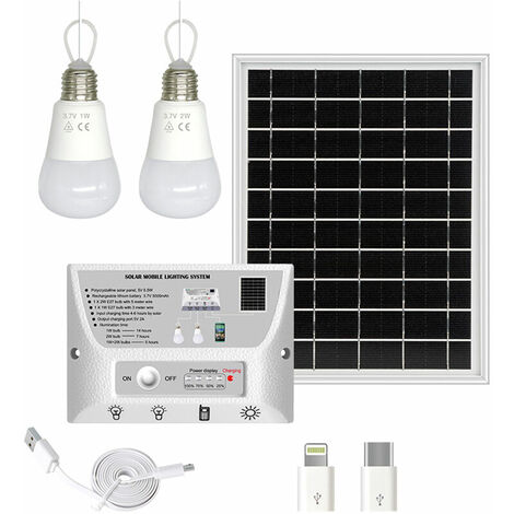 Systeme d'eclairage exterieur solaire ampoules 1W + 2W, telephones portables rechargeables, lampes de jardin exterieures etanches, lampes de camping, lumiere blanche YH1002B SU3JYYSWJO