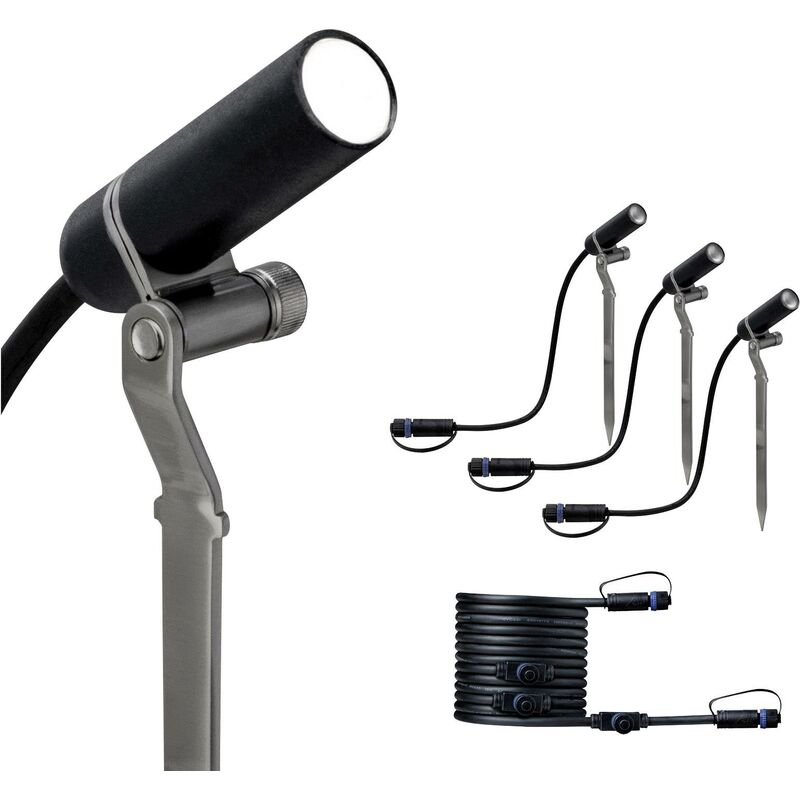 Plantini 94156 Système d'éclairage Plug&Shine extension pour spots de jardin led jeu de 3 led 7.5 w blanc chau - Paulmann