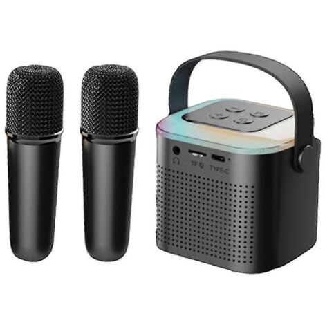 Système d'enceintes Bluetooth 5.3 portable avec 2 microphones sans fil, enceinte pour chanter à la maison, noir