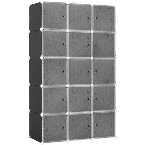 Système d’étagères garde-robe DIY 2 grands 9 petits cubes étagère à chaussures livres jouets noirs 111 x 47 x 183 cm.