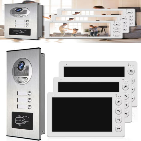 Système d'interphone vidéo 3 unités, caméra étanche IP65, visiophone avec déverrouillage par carte RFID