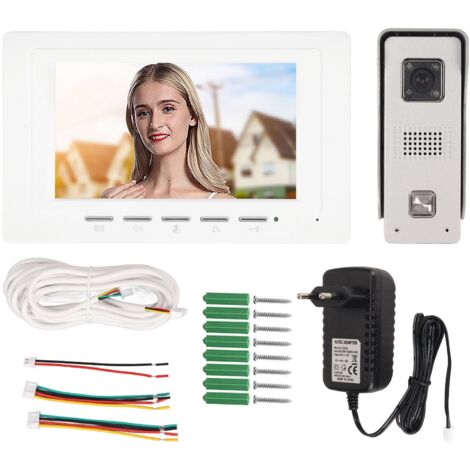 Système d’Interphone Vidéo 7 Pouces Écran TFT Vision Nocturne Étanche pour Maison Appartement 100-240V Prise EU