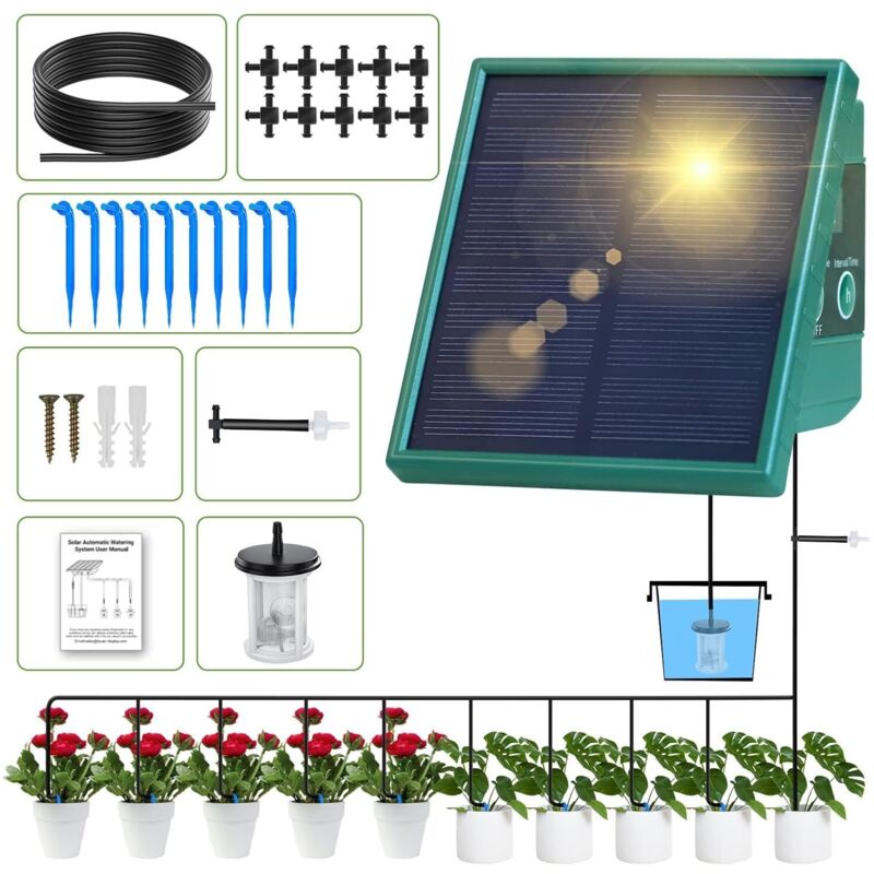 Zoternen - Système d'irrigation à goutte solaire pour le jardin écran d'affichage numérique Arrosage automatique 10 plantes en pot avec des modes de