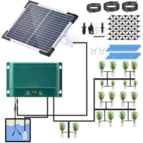 Système d'irrigation automatique à énergie solaire, kit d'irrigation goutte goutte pour jardin (30 mètres) système d'arrosage automatique adapté