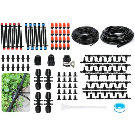 Système d'irrigation goutte à goutte 226FT, système d'irrigation pour jardin, kit d'irrigation goutte à goutte, tuyau d'irrigation de 1/2 pouce à 1/4 pouce, buses réglables, raccords cannelés.