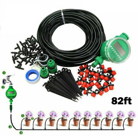 Système d'irrigation goutte à goutte de 25 mètres, programmateur d'arrosage, tuyau d'arrosage automatique, kit de pulvérisation, kit d'arrosage automatique