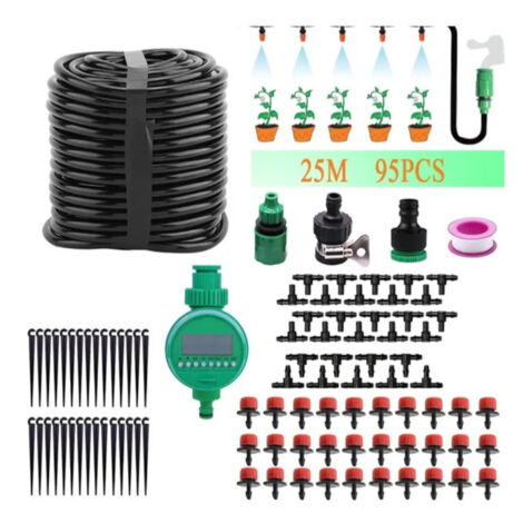Système d'irrigation goutte à goutte de 25 mètres, programmateur d'arrosage, tuyau d'arrosage automatique, kit de pulvérisation, kit d'arrosage de jardin