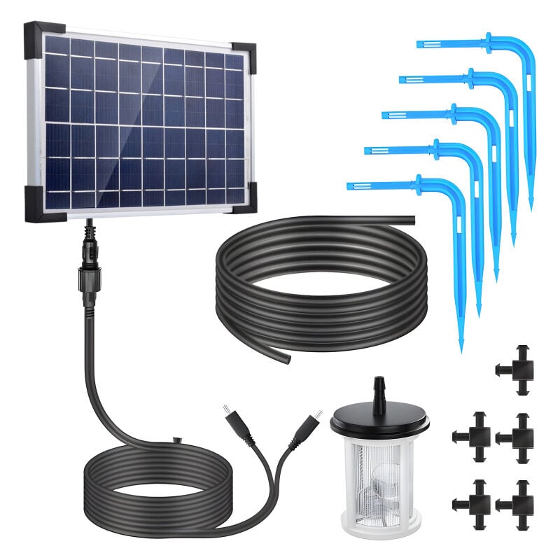Lifcausal - Système d'irrigation goutte à goutte solaire automatique, kit d'irrigation goutte à goutte à énergie solaire, batterie intégrée de 2 200