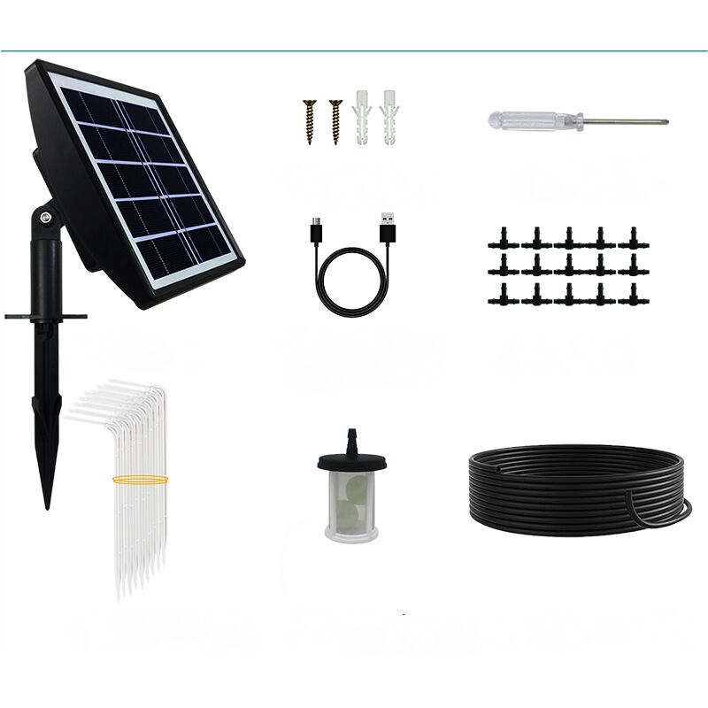Système d'irrigation solaire automatique, Kit d'irrigation goutte à goutte solaire avec batterie et minuterie pour 15 plantes en pot