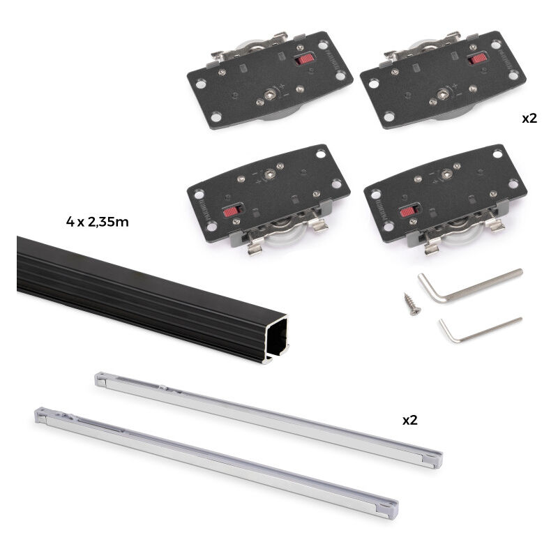 Emuca - 6213667 Kit de ferrures pour Flow2 2 portes coulissantes et à fermeture souple avec rails encastrés 2,35m, panneaux non i