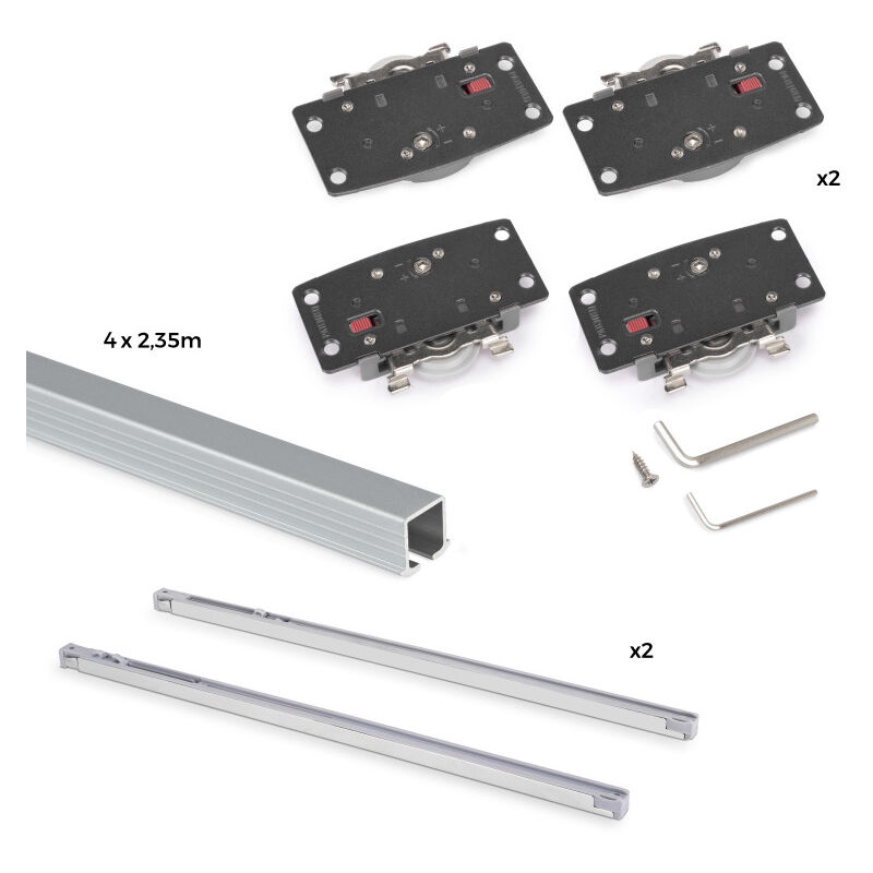 Emuca - 6213662 Kit de ferrures pour Flow2 2 portes coulissantes et armoire à fermeture souple avec rails encastrés 2,35m, pannea