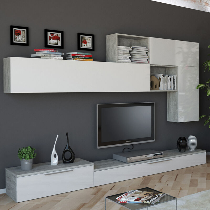 <strong>systeme</strong> mural pour salon design moderne laque gris et blanc beverly