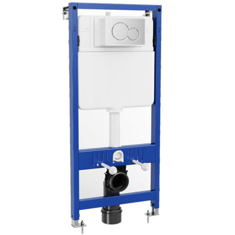 Système WC encastré avec réservoir caché, plaque de commande murale, double chasse d’eau silencieuse, solution gain de place pour toilettes suspendues