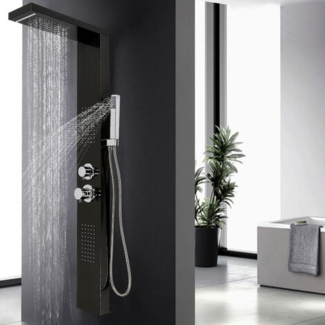 SYSTEME DE DOUCHE COLONNE DE DOUCHE EN INOX BROSSE PLUILE JET MASSAGE NOIR