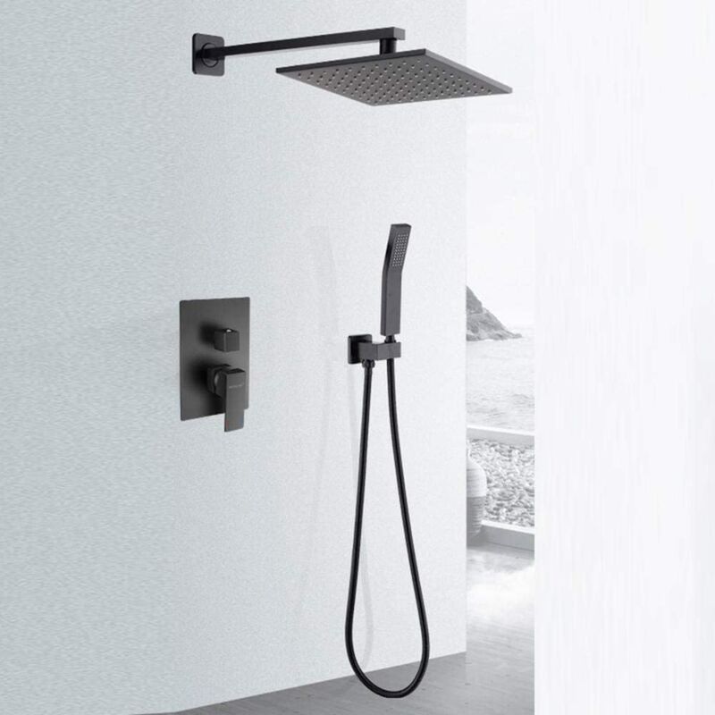 Sjqka - Systèmes de Douche Encastrée , Colonne de Douche Encastrée avec 30x30cm Douche de Tête, Mitigeur Douche Encastre avec Douchette(Noir)