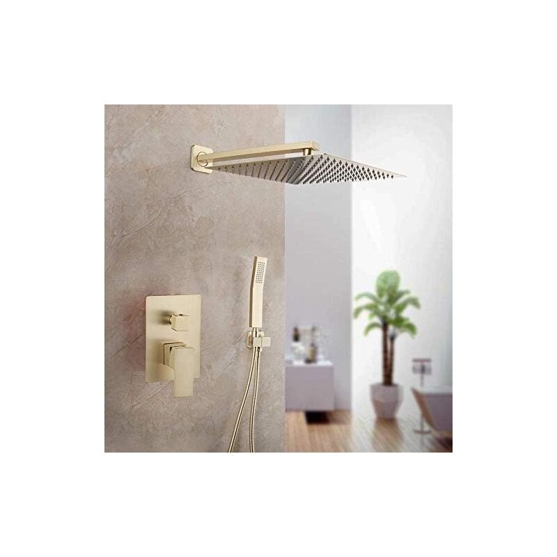 Sjqka - Systèmes de Douche Encastrée , Colonne de Douche Encastrée avec 30x30cm Douche de Tête, Mitigeur Douche Encastre avec Douchette(Doré)
