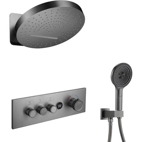Systèmes de Douche Thermostatique, HSS0523 Moderne Colonne de Douche Encastrée, LED Affichage Numérique, Touches du Piano, 12in/32cm Mural Ensemble de Douche with Handheld, 59A Laiton Vanne