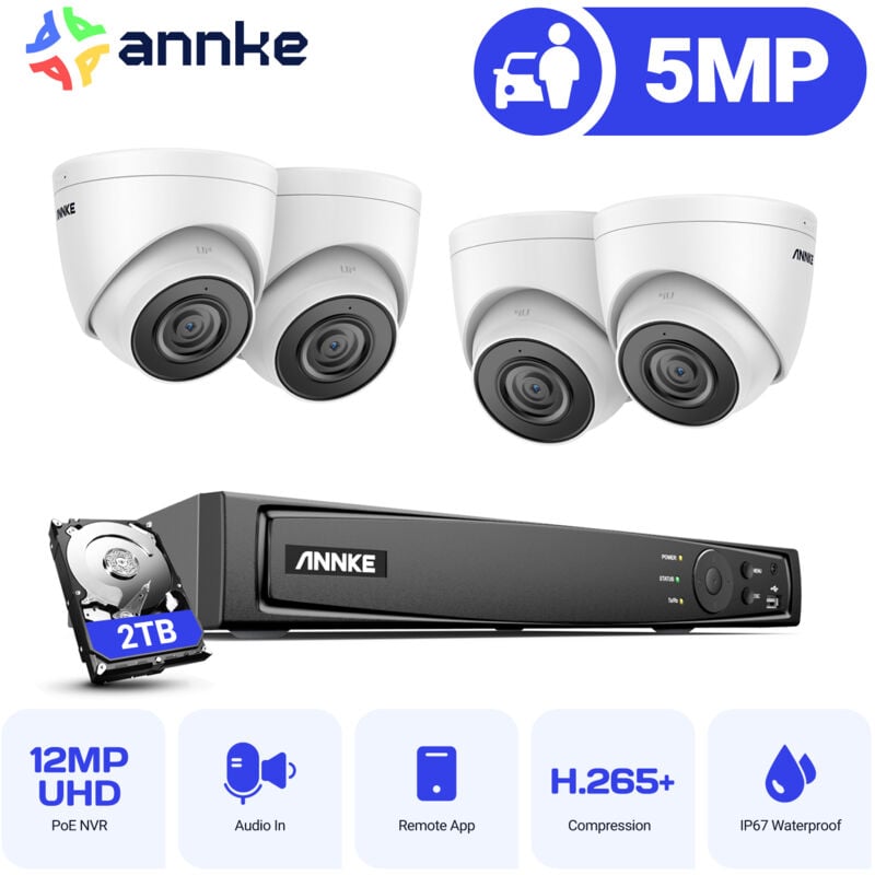 5MP Kit de vidéosurveillance poe nvr avec 8 Caméras Smart ir Night Vision Détection Mouvement Enregistrement 24/7 Caméra de Surveillance Interieur