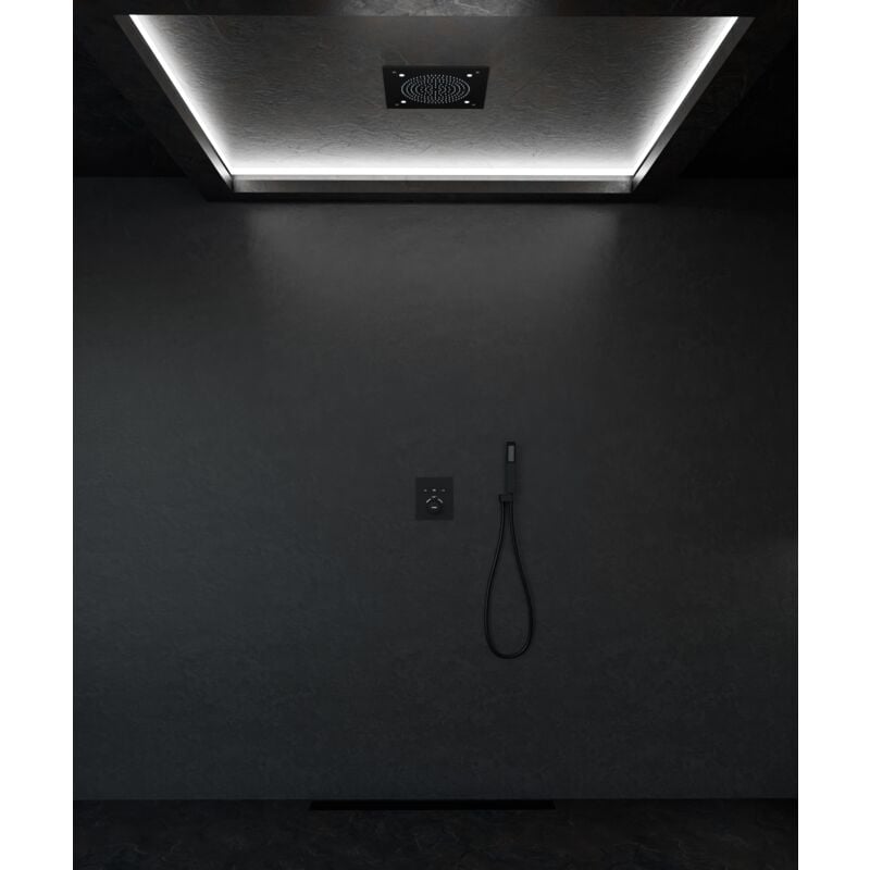 Kroos ® - Pack douche thermostatique avec pommeau encastré plafond- Noir