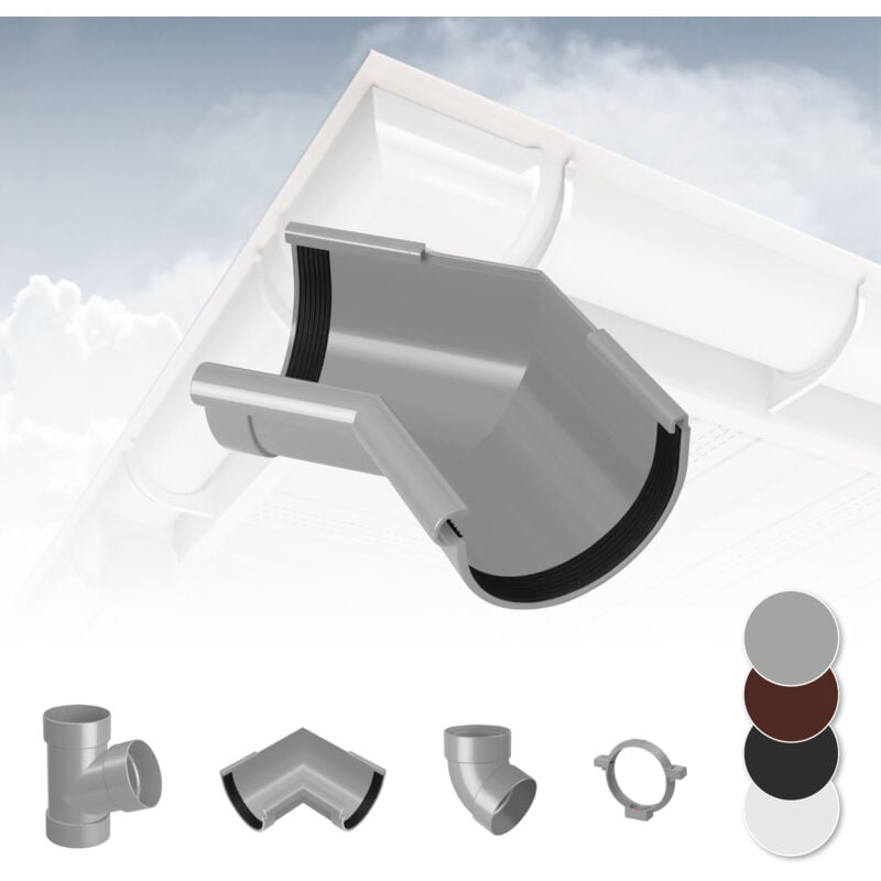 Système de gouttière - PVC plastique de 130 mm, sélection de composants - RainWay 130: gris, Pièce d'angle intérieure 135