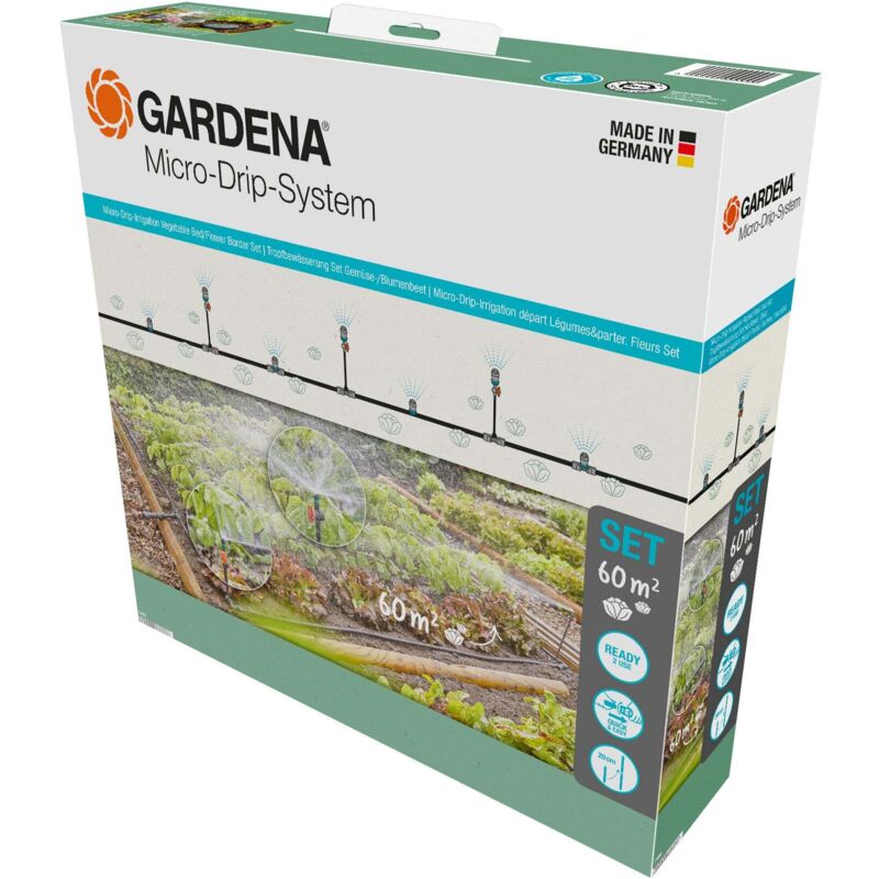 Gardena - Kit d'initiation pour potagers jusqu'à 60 m². Pour les parterres de légumes et de fleurs. Kit prêt à l'emploi. (13450-20)