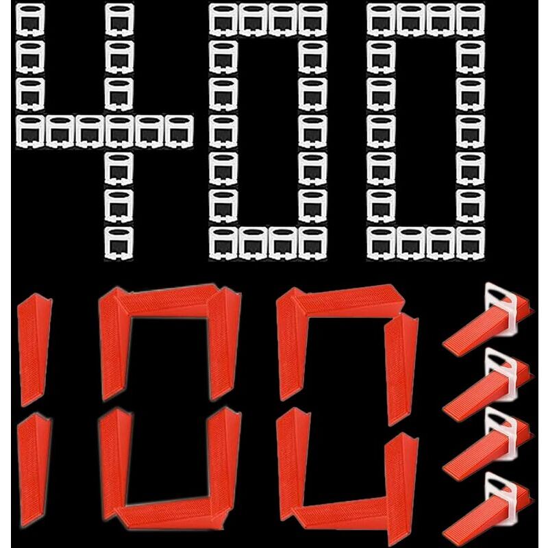 Swyeoot - Système de nivellement de carrelage de1.5mm de largeur de joint, 400 languettes de traction,100 pièces Cales réutilisables Ensemble,Système