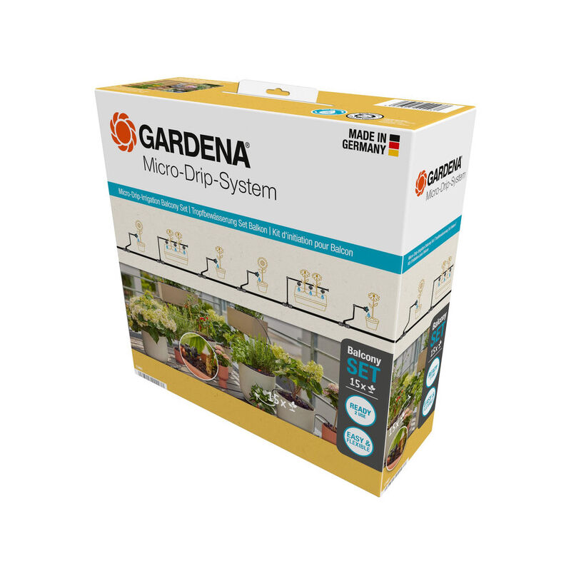 Gardena - Kit d'initiation pour balcon - jusqu'à 15 pots. Arrosage goutte-à-goutte. Micro-Drip System. (13401-20)