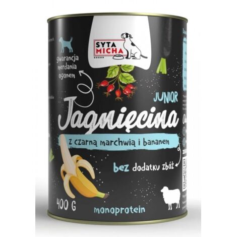 SYTA MICHA cibo umido per cani al gusto di agnello con carota nera e banana, 12 confezioni da 400 g