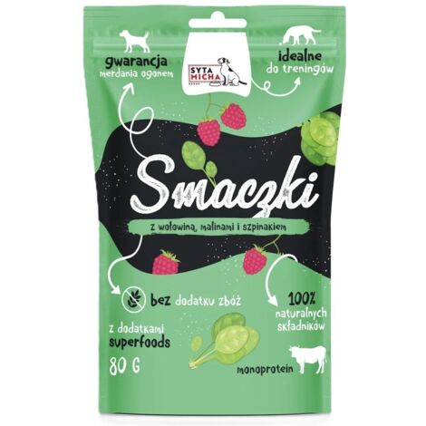 Syta Micha  Friandises pour chiens  Sachet de 80 g - Friandises pour chiens au bœuf, aux framboises et aux épinards 80 g