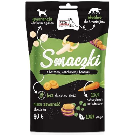 Syta Micha  Premios para perros  Paquete de 80 g - Premios para perros con boniato, zanahoria y plátano, VEGE 80 g