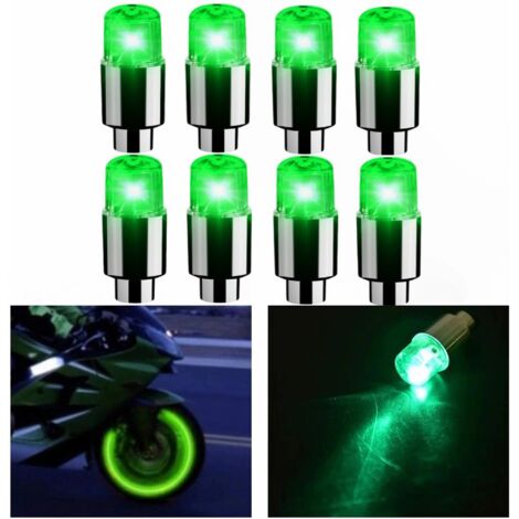 Syzplnwy Lot de 8 bouchons de valve de pneu LED phosphorescents avec lumière clignotante pour voitures, SUV, camions, motos, vélos (vert)