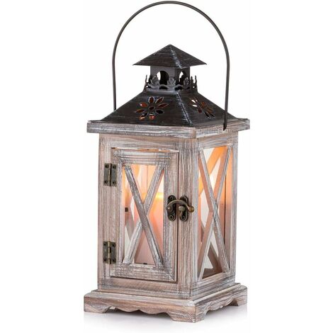 Sziqiqi Lanterne en Bois Bougeoir Vintage Lanternes à Bougie Décorative pour Rustique Mariage Centre de Table Suspendu Lanterne Ferme Décor à la Maison Intérieur et Extérieur Lanterne Décor 28cm